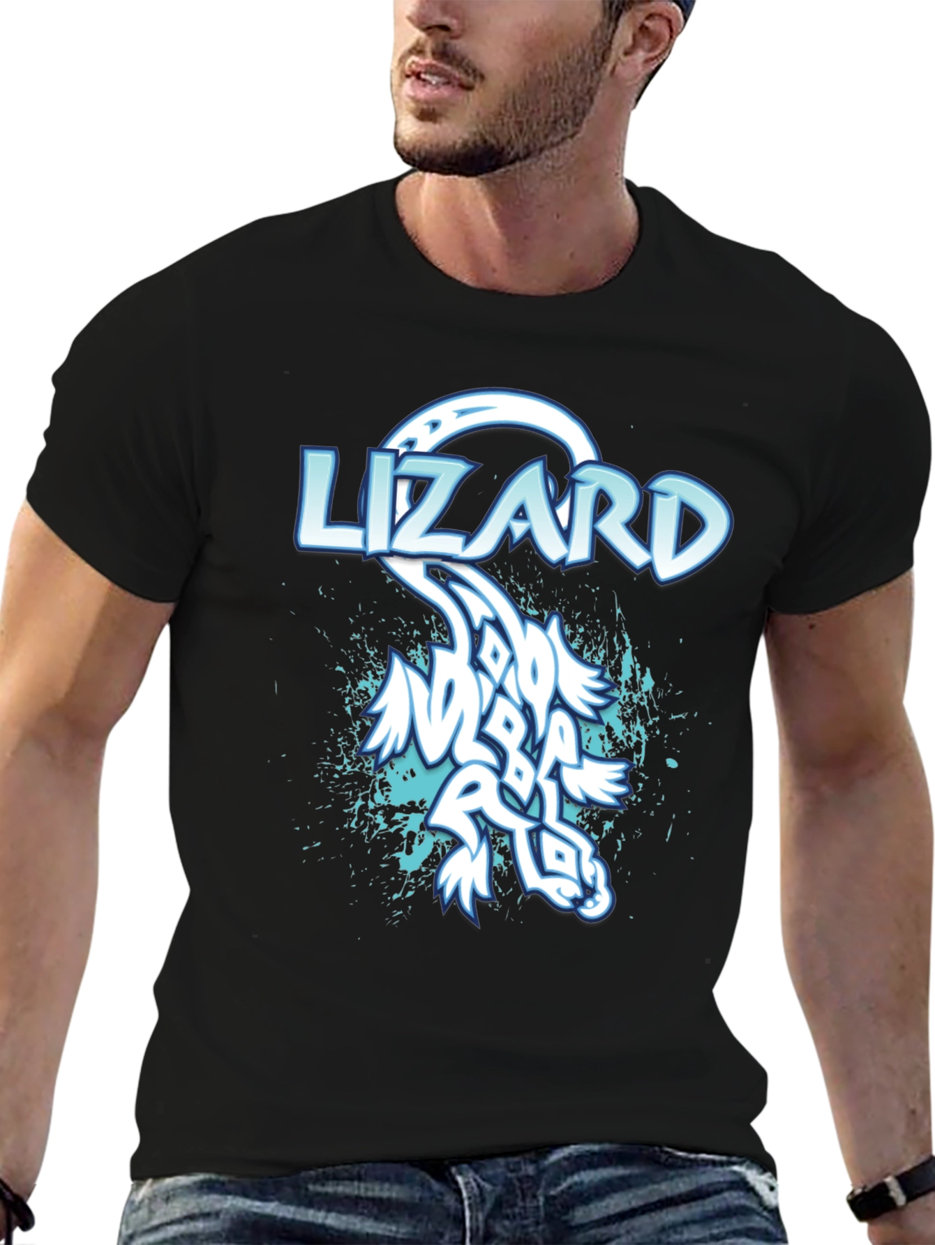 Lizard Graphic Print Mens Black T-Shirt