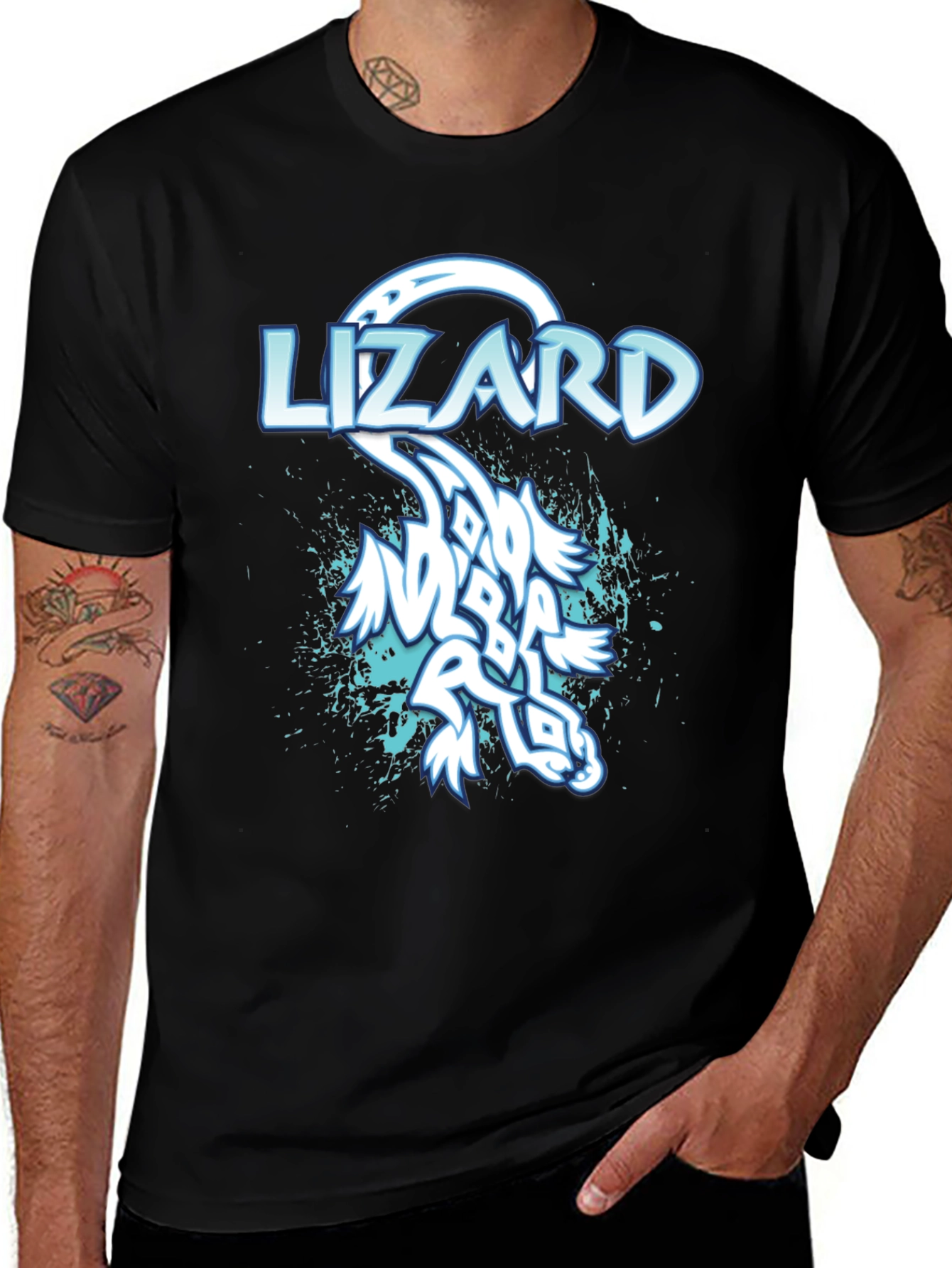 Lizard Graphic Print Mens Black T-Shirt