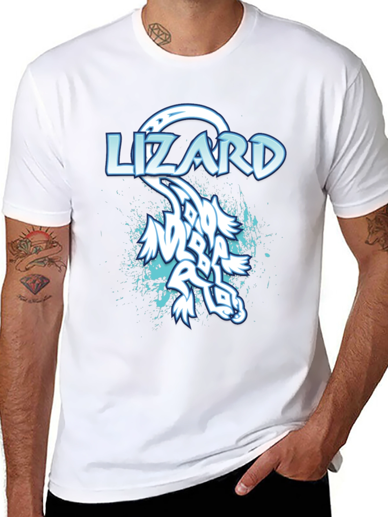 Lizard Graphic Print Mens Black T-Shirt
