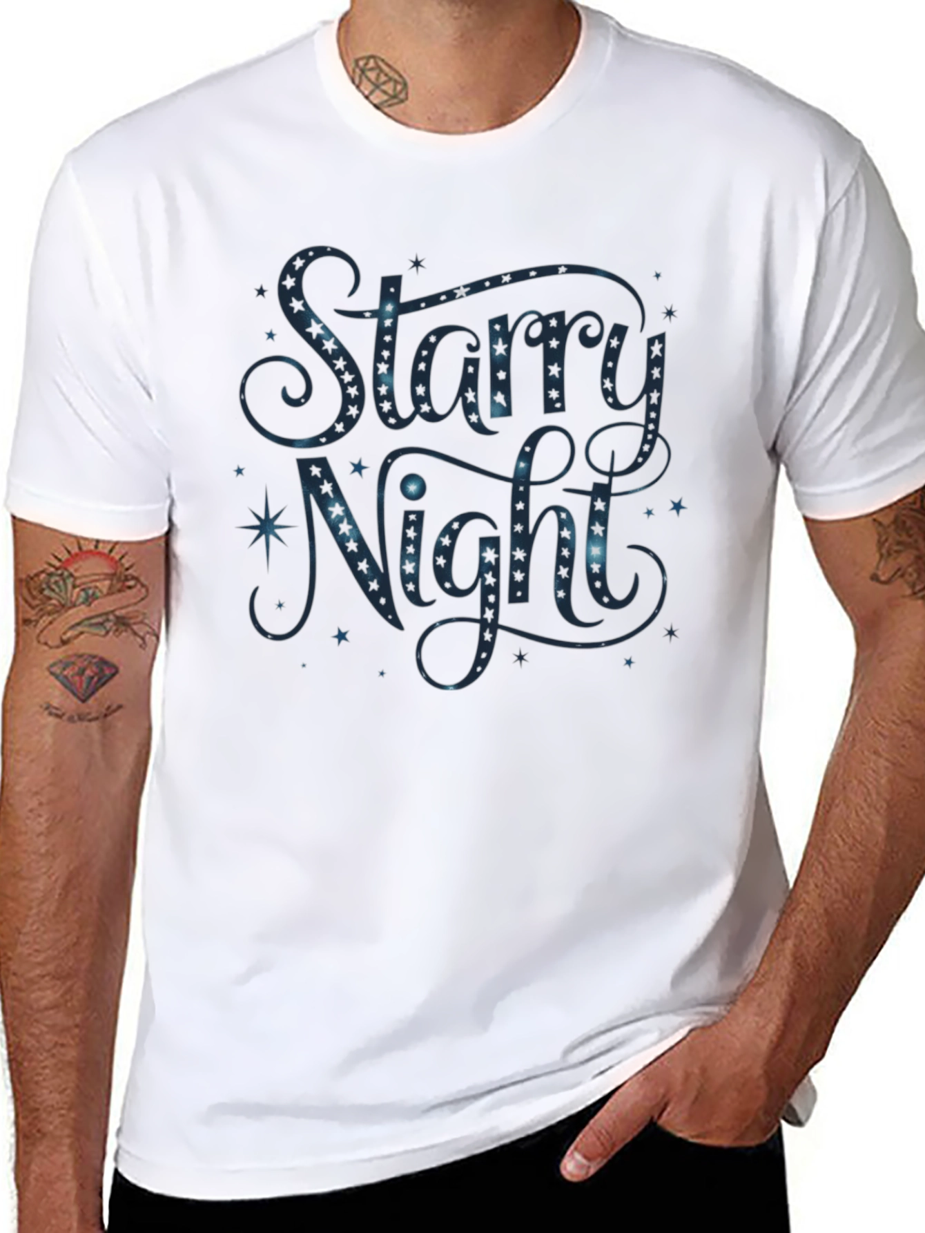 Starry Night Graphic Print Black T-Shirt