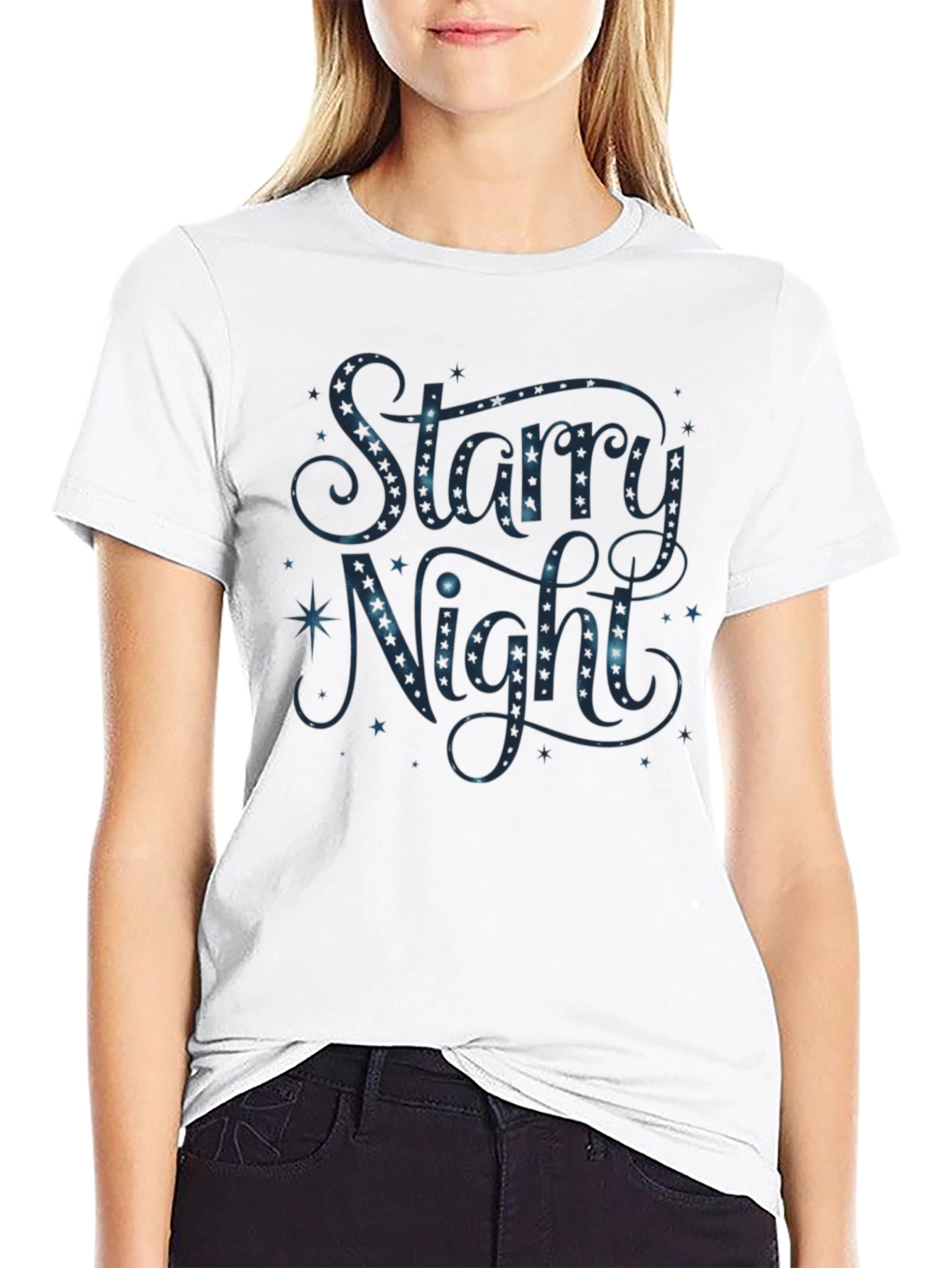 Starry Night Graphic Print Black T-Shirt
