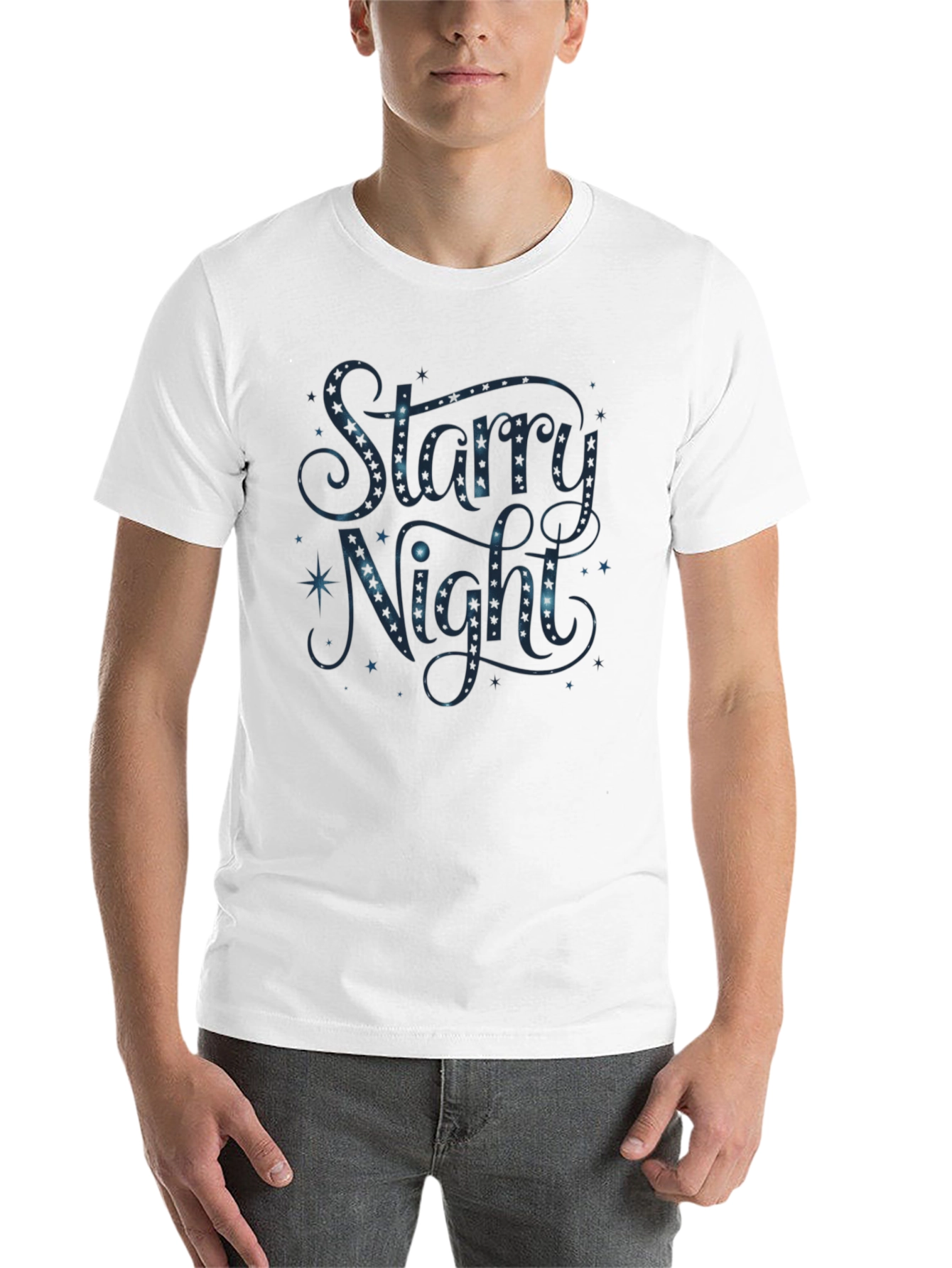 Starry Night Graphic Print Black T-Shirt