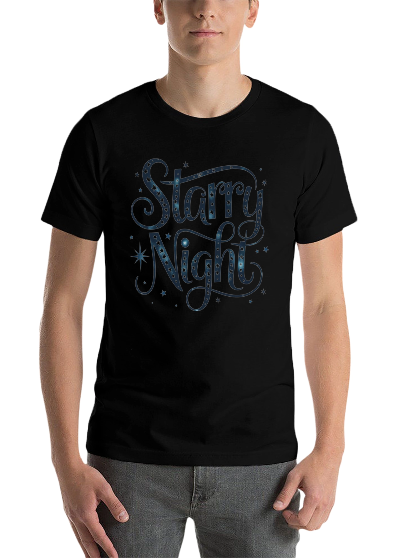 Starry Night Graphic Print Black T-Shirt