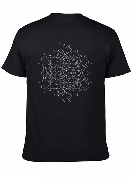 Geometric Mandala Tee - Black Cotton Graphic T-Shirt