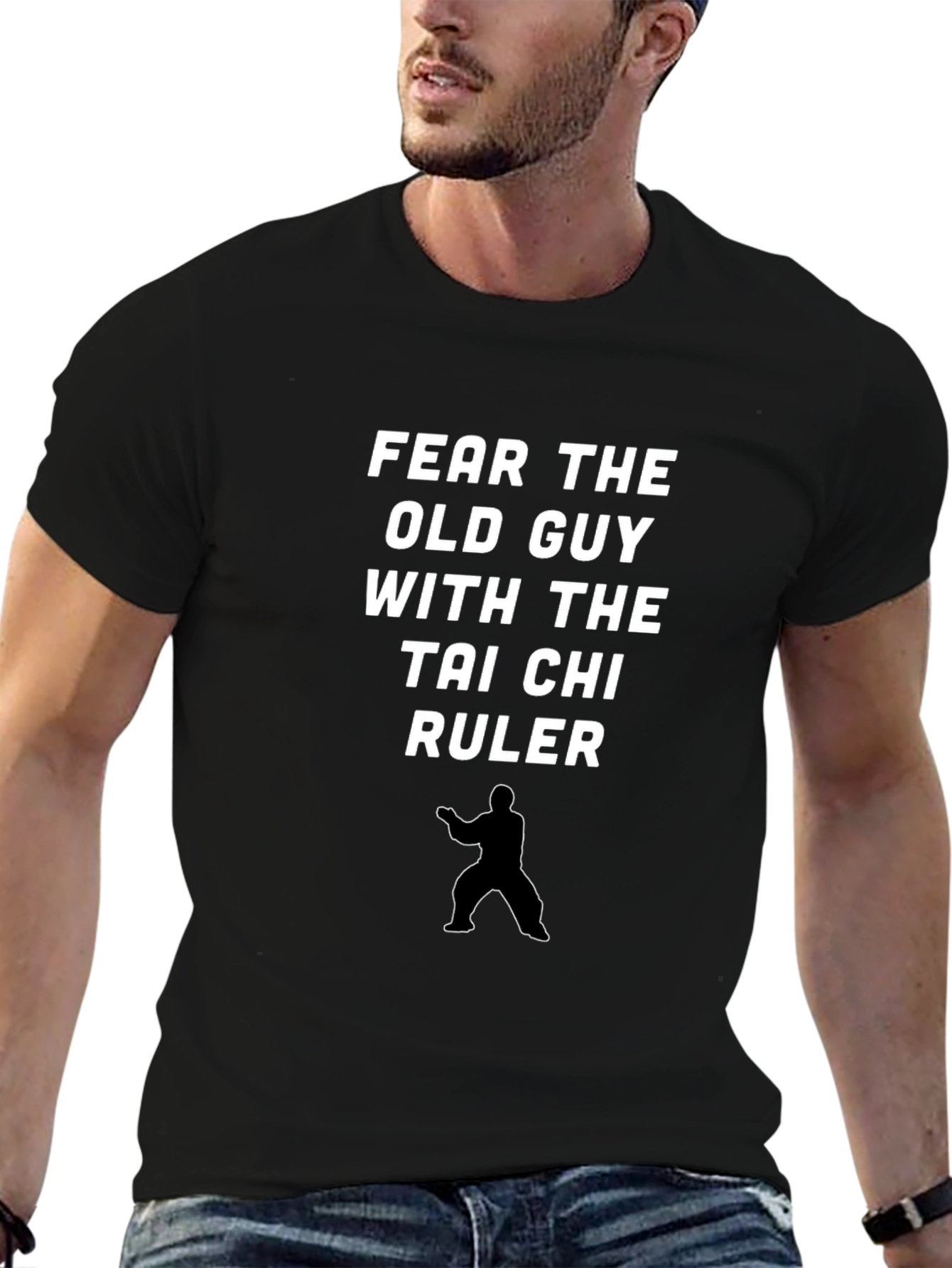 Fear the Old Guy Tai Chi Ruler Black T-Shirt