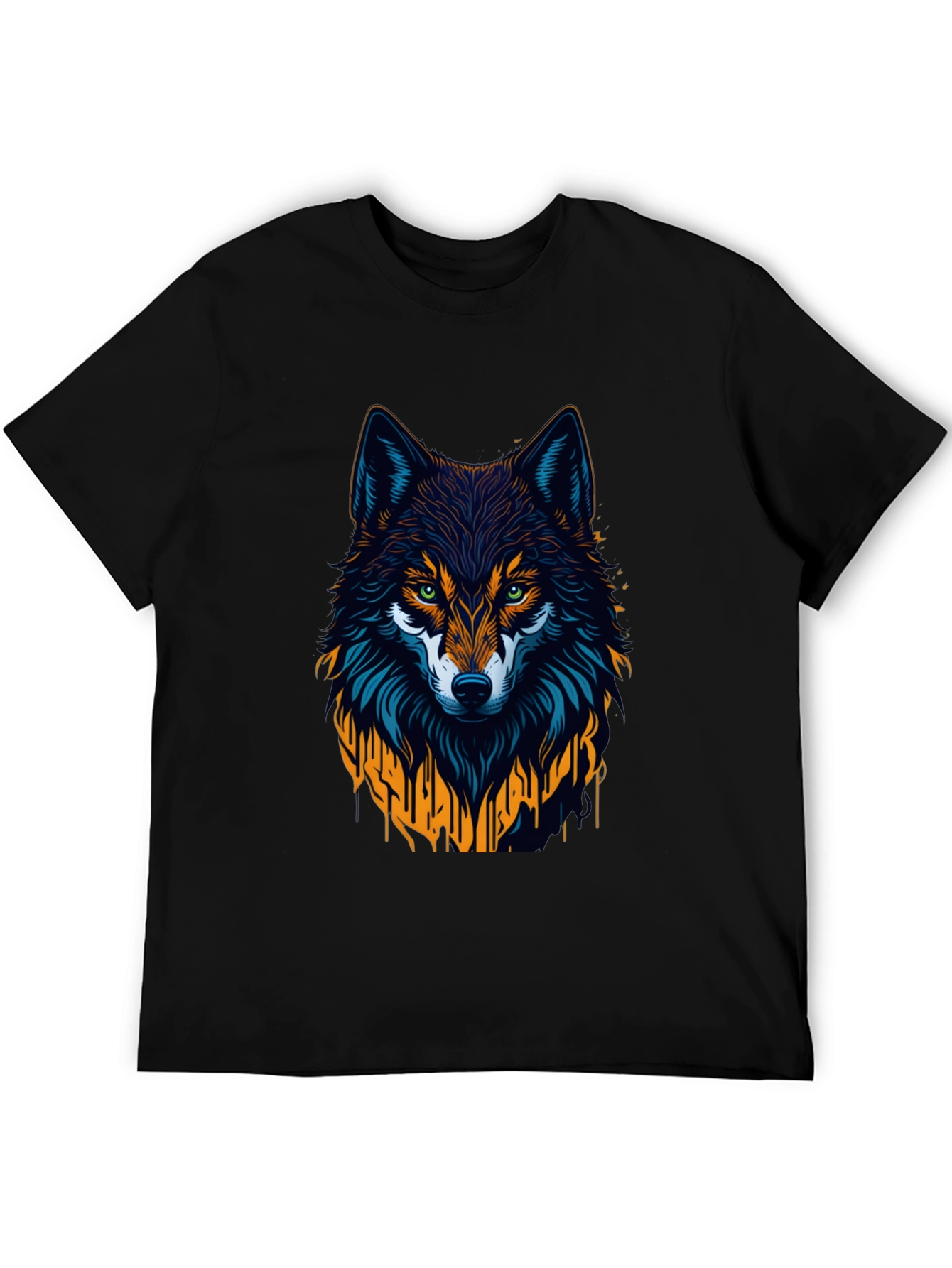 Wolf Graphic Print Tee - Black Crew Neck T-Shirt