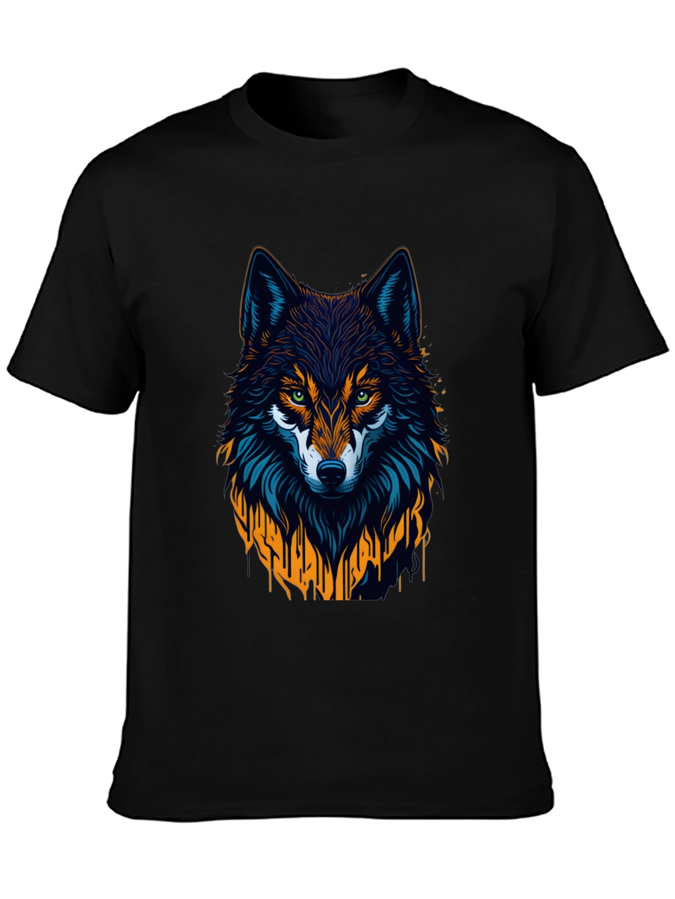 Wolf Graphic Print Tee - Black Crew Neck T-Shirt