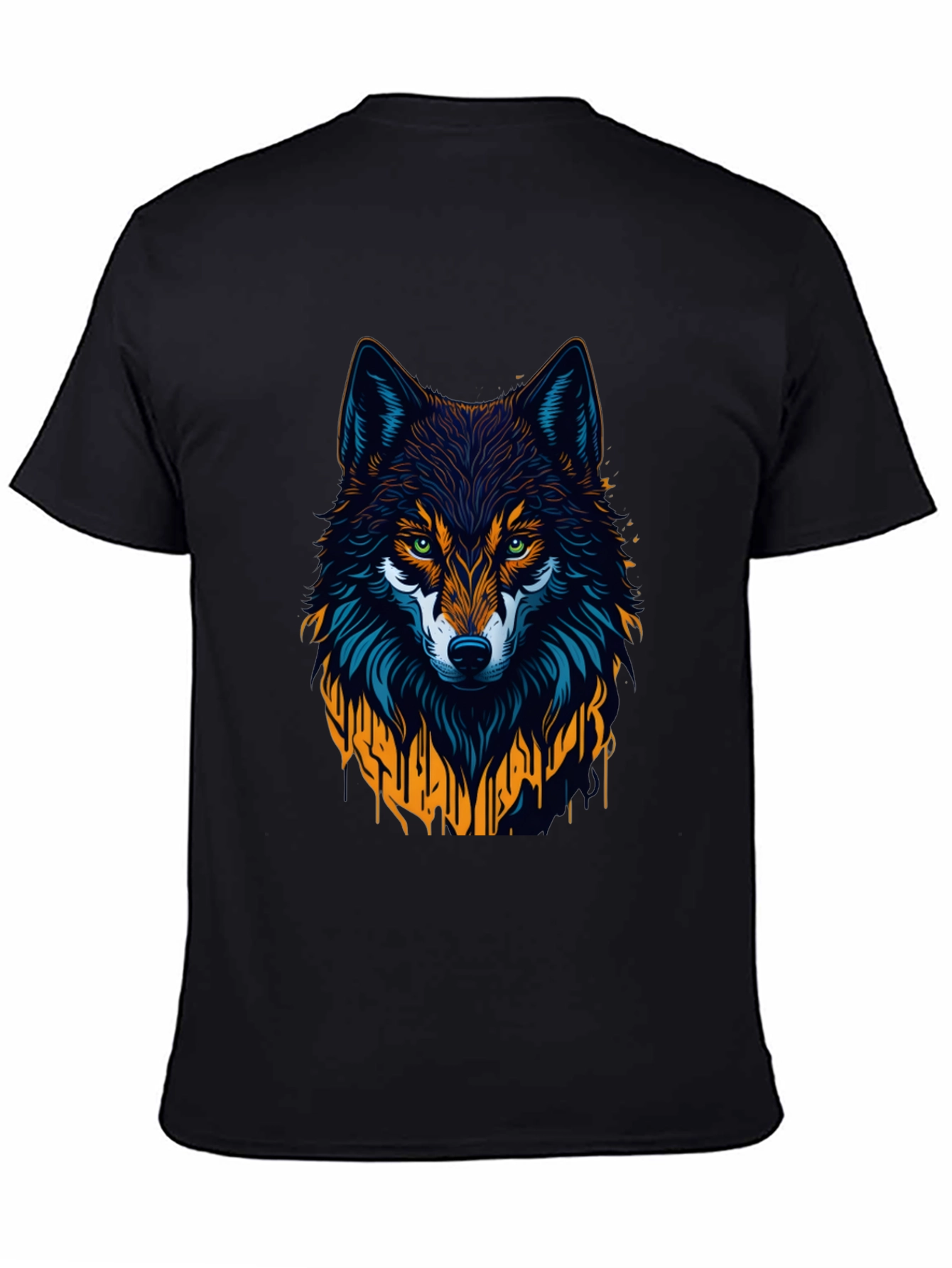 Wolf Graphic Print Tee - Black Crew Neck T-Shirt