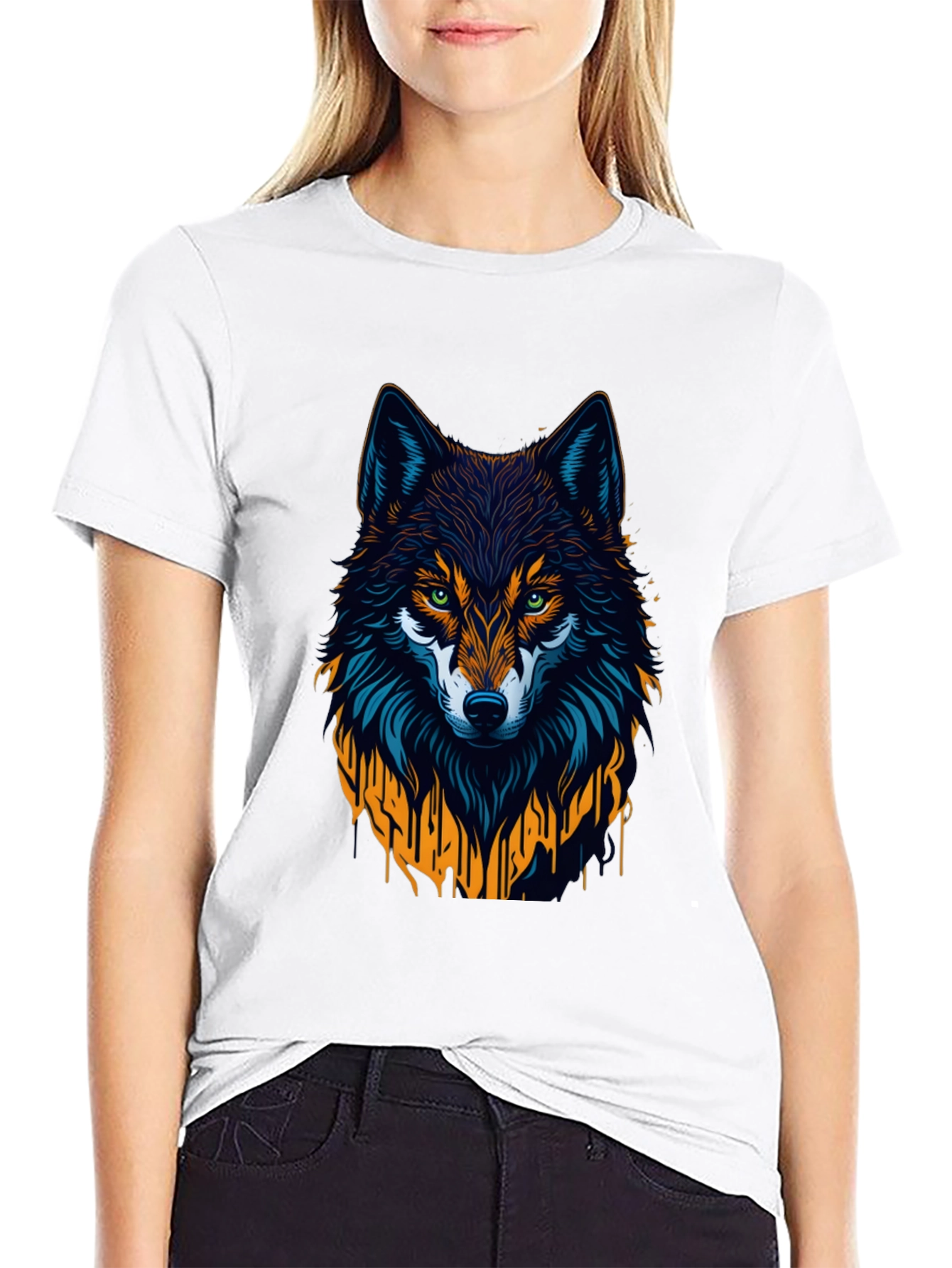 Wolf Graphic Print Tee - Black Crew Neck T-Shirt