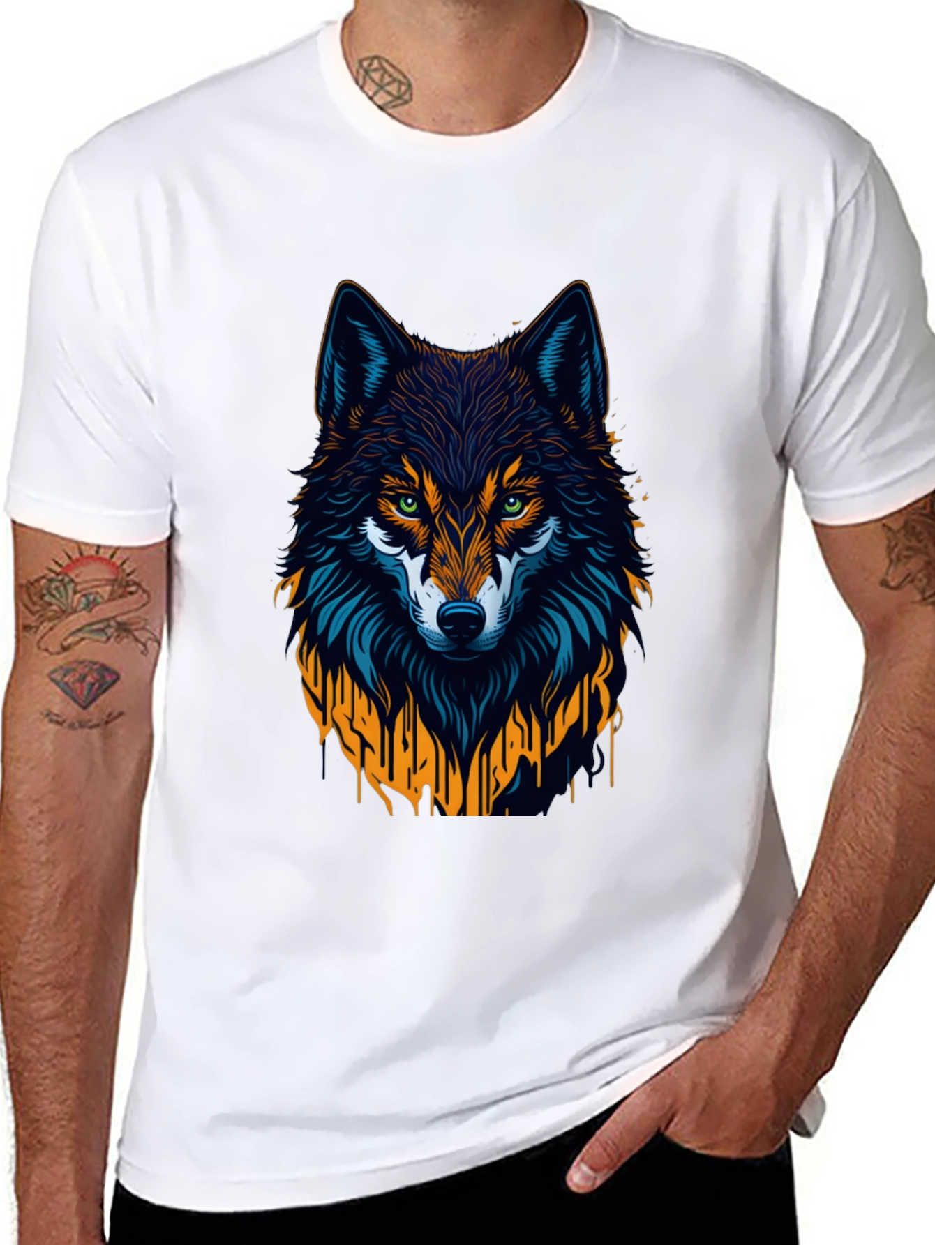 Wolf Graphic Print Tee - Black Crew Neck T-Shirt