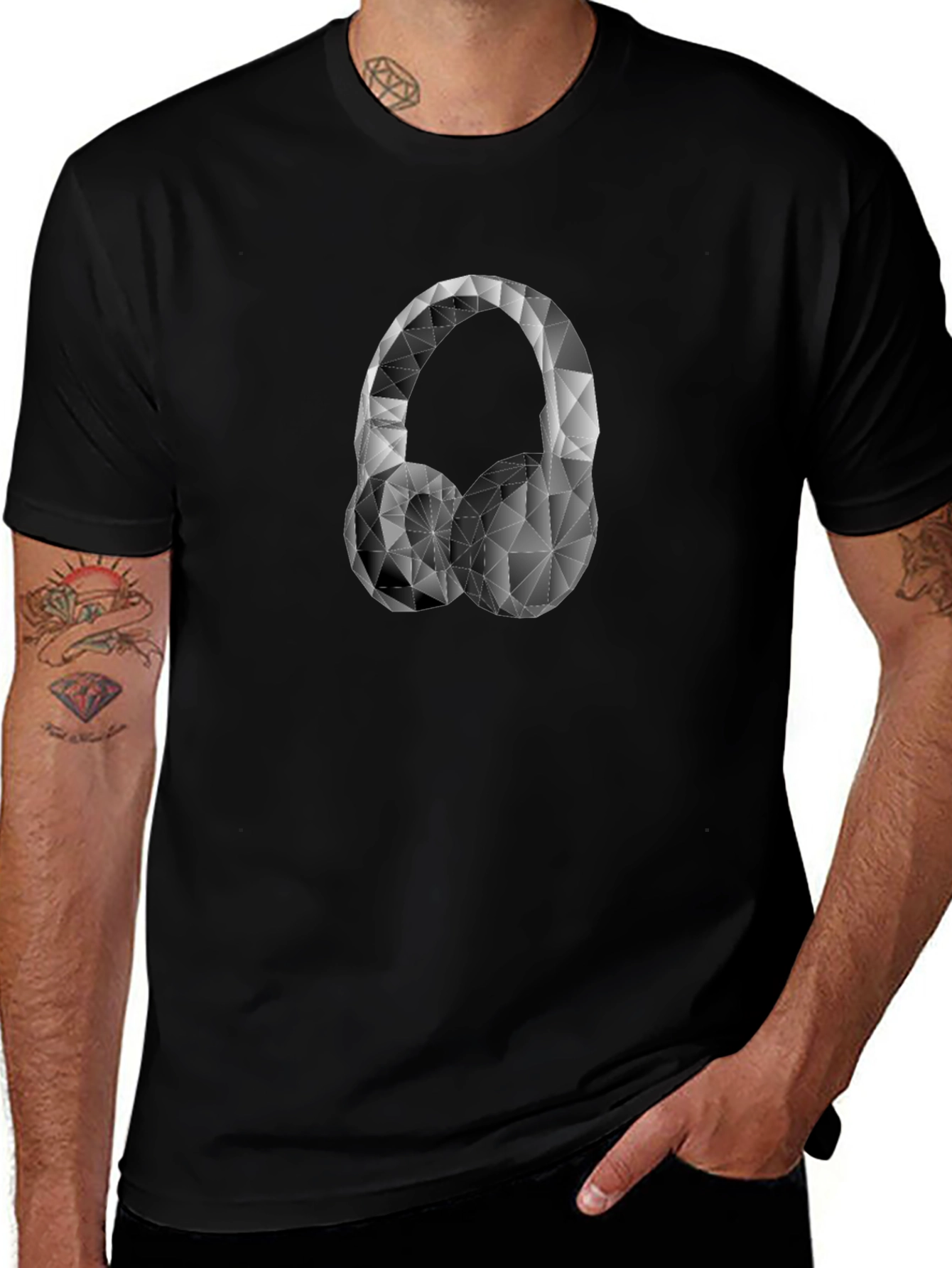Geometric Headphones Graphic Tee - Black