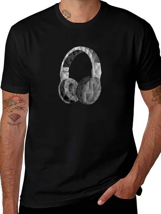 Geometric Headphones Graphic Tee - Black