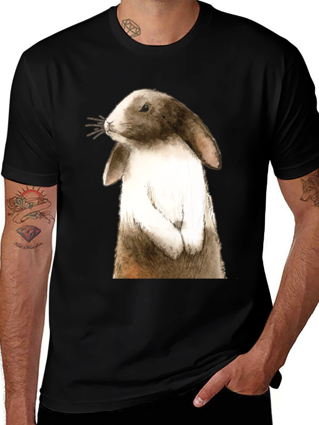 Rabbit Graphic Tee - Casual Black T-Shirt