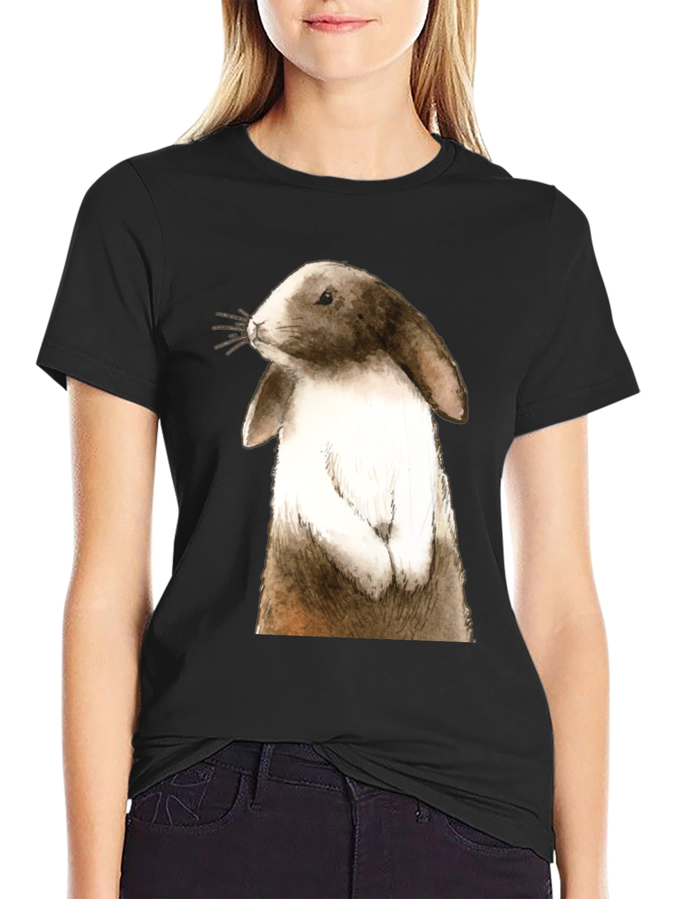 Rabbit Graphic Tee - Casual Black T-Shirt