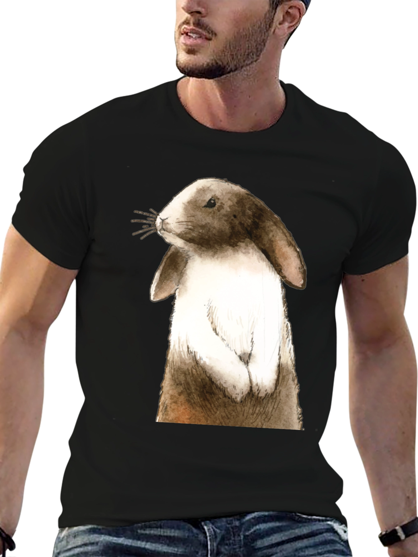 Rabbit Graphic Tee - Casual Black T-Shirt