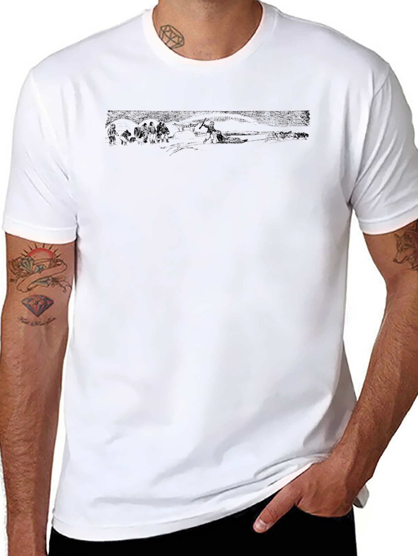 Mens Black Graphic Print Crew Neck Tee
