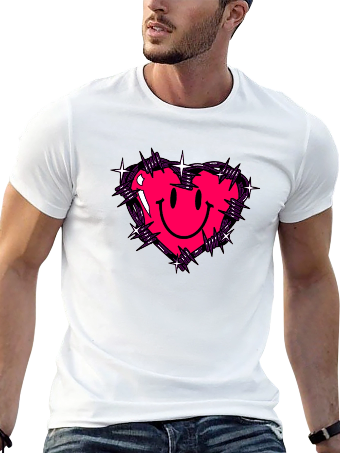 Barbed Heart Smiley Face Graphic Tee