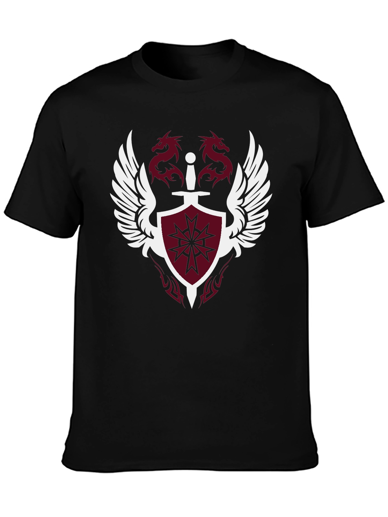 Winged Shield & Dragons Black Graphic Tee