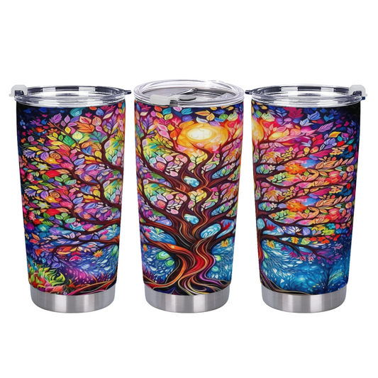 Vibrant Rainbow Glowing Magic Tree Artistic 20oz Tumbler