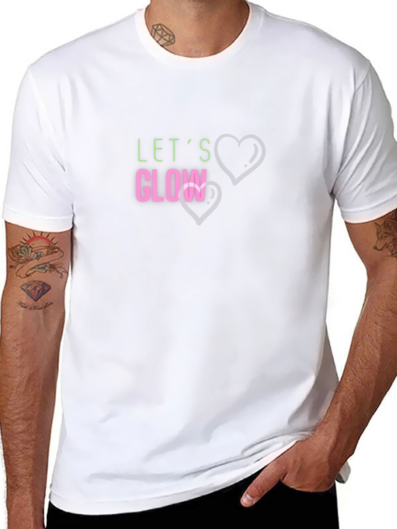 Lets Glow Black T-Shirt with Heart Graphics