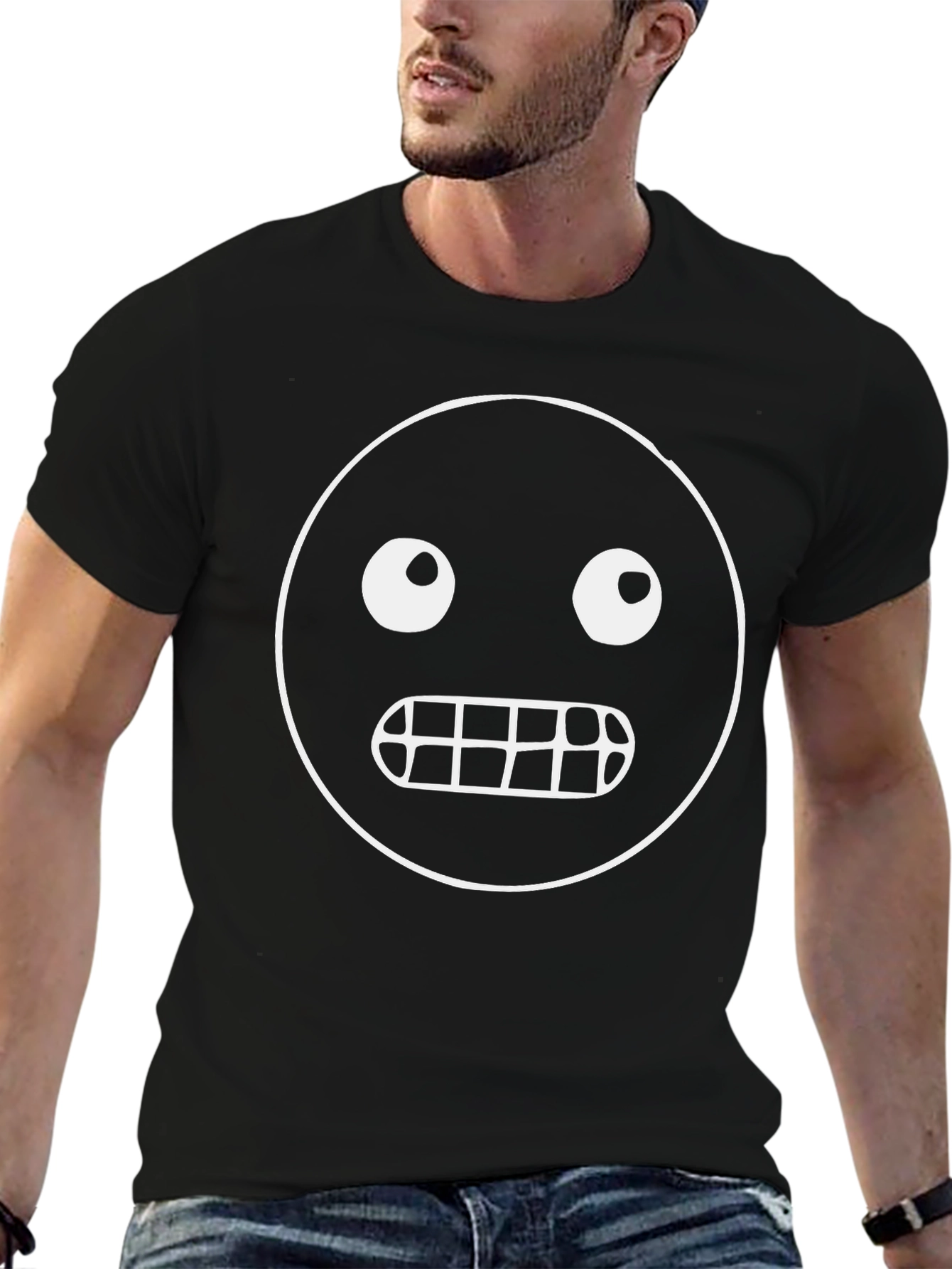 Funny Gritted Teeth Emoji T-Shirt - Black