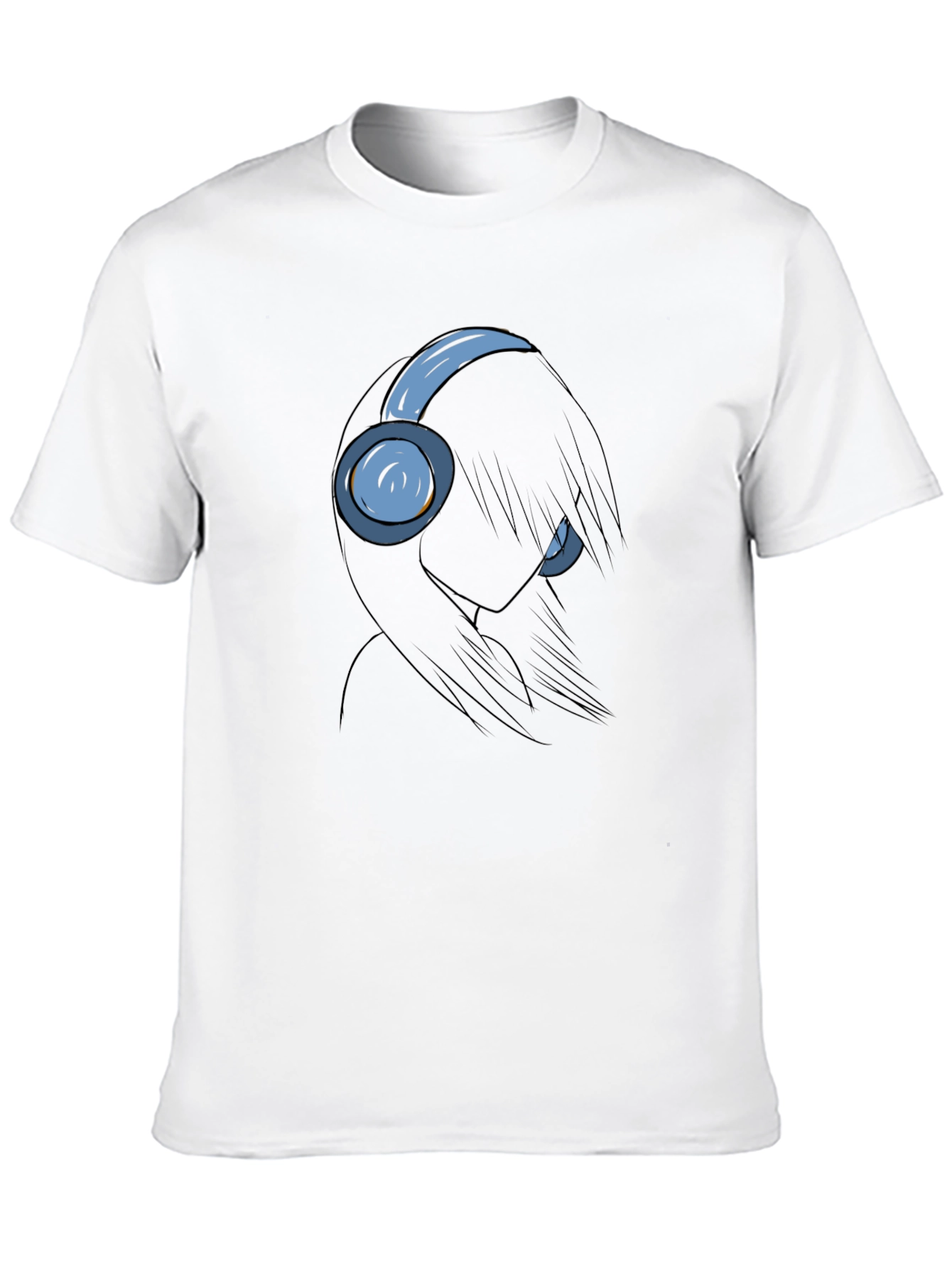 Anime Girl with Headphones Black T-Shirt