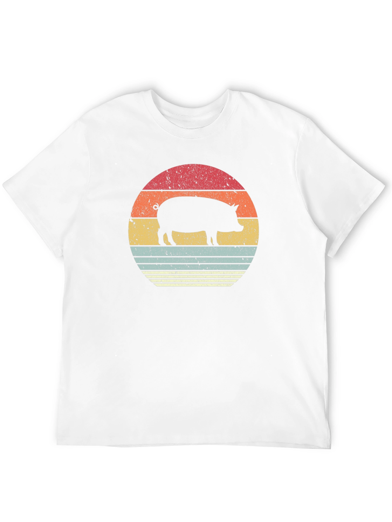 Retro Pig Sunset Graphic T-Shirt - Black