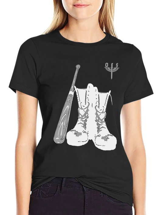 Graphic T-Shirt with Boots and Baseball Bat Design