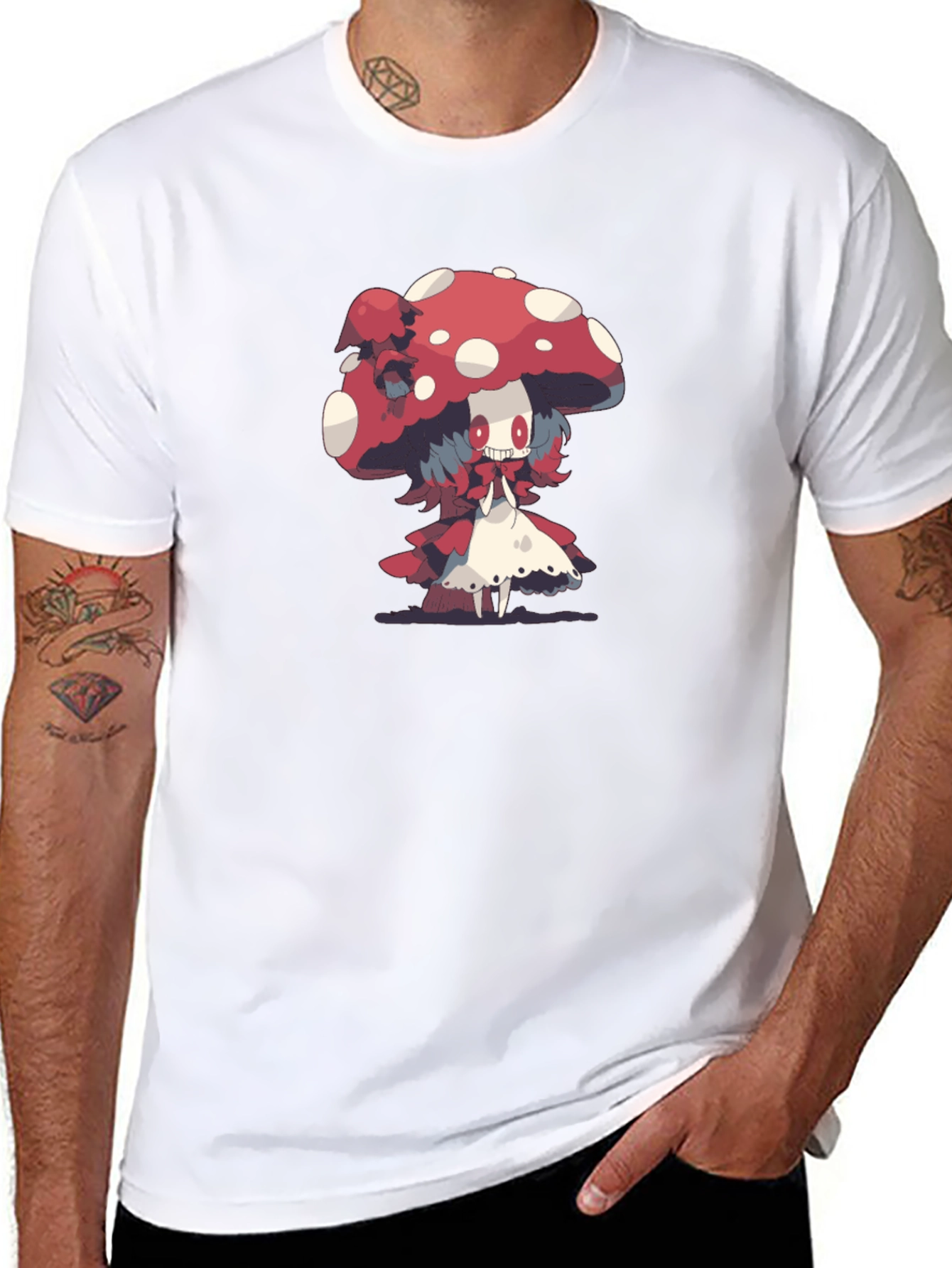 Mushroom Character Graphic Print Black Tee