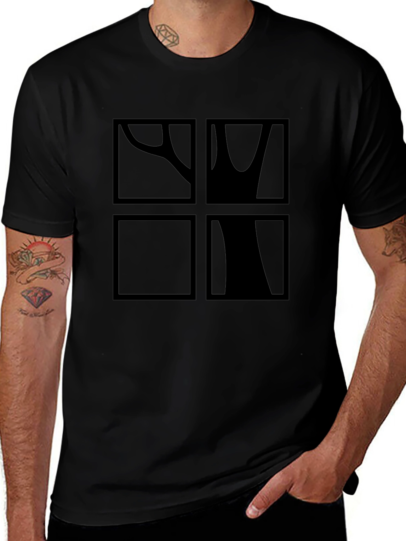 Abstract Tree Graphic Print Black T-Shirt