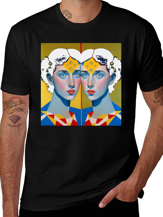 Abstract Twin Portrait Graphic Tee - Unisex Black T-Shirt