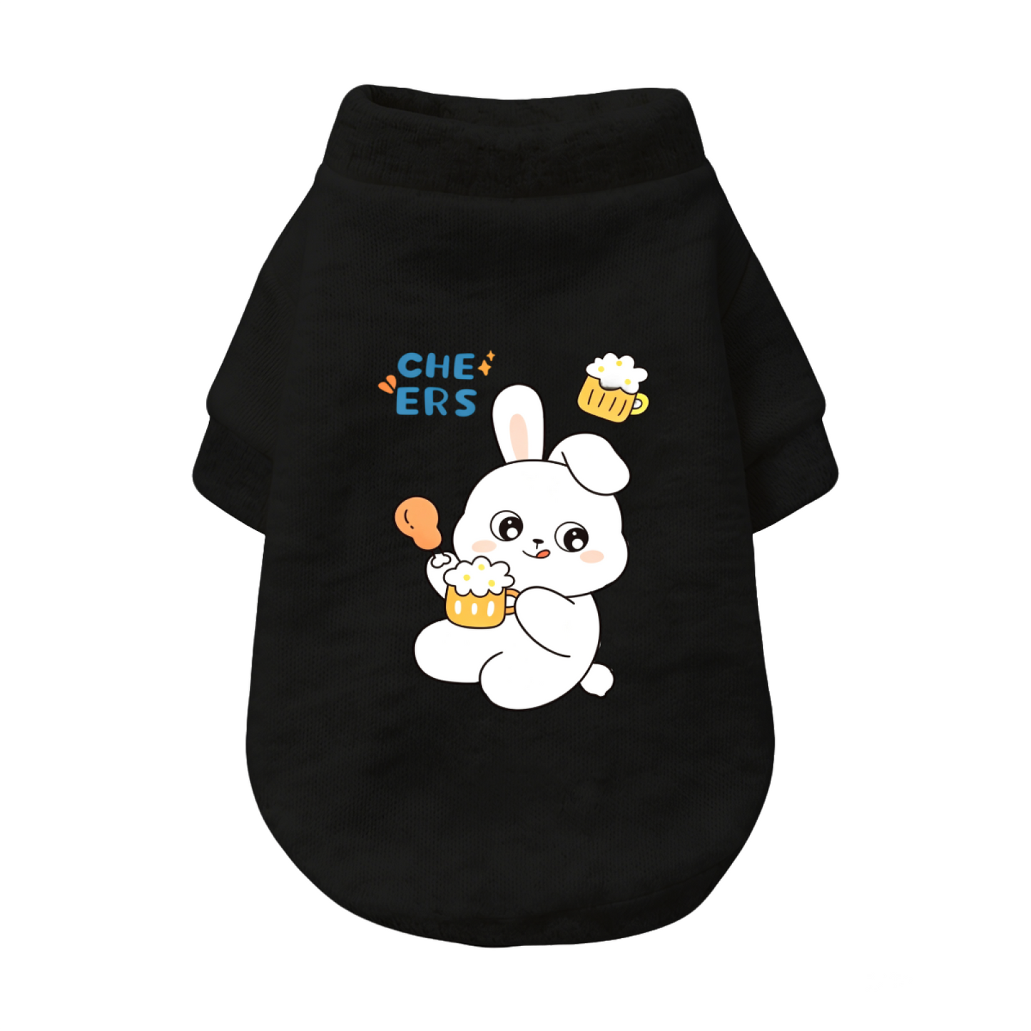 Cheers Beer Bunny Cartoon Pet Cardigan Sweater, Funny Party Puppy Outfit