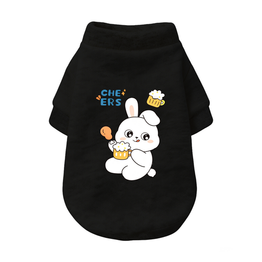 Cheers Beer Bunny Cartoon Pet Cardigan Sweater, Funny Party Puppy Outfit