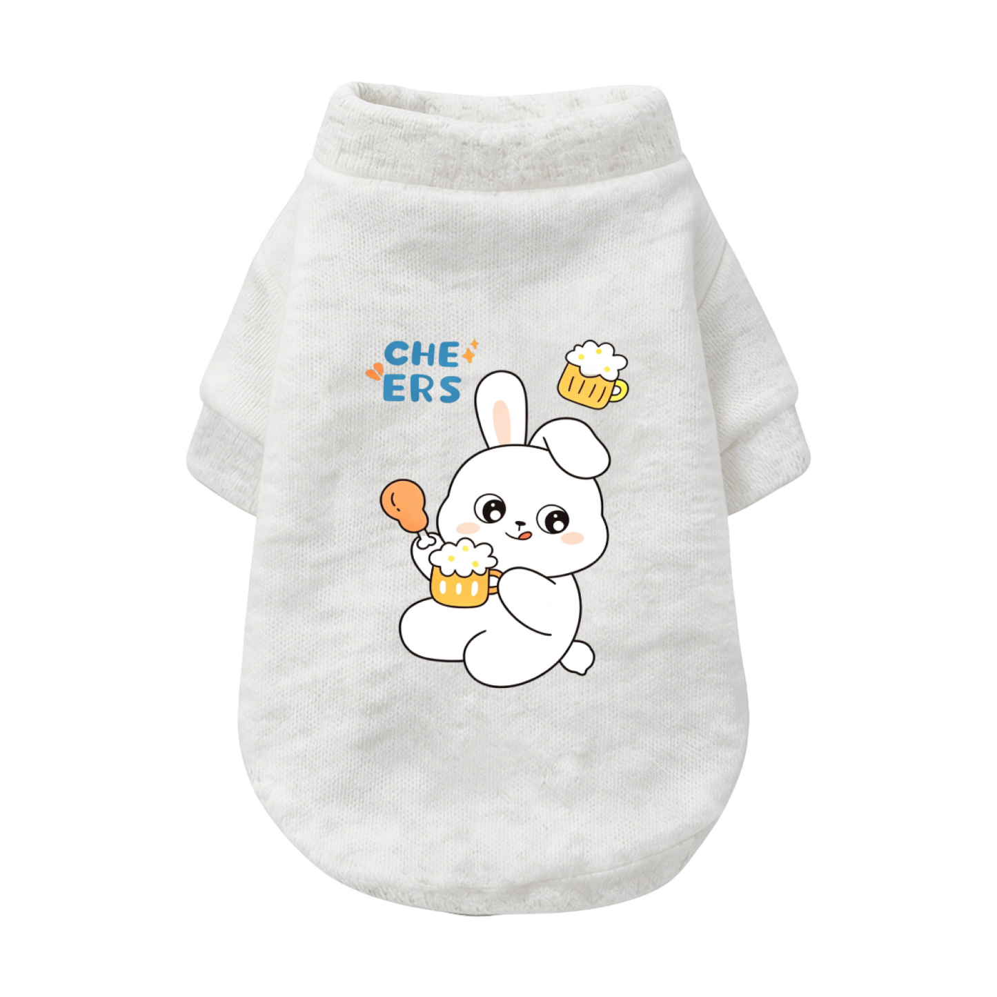 Cheers Beer Bunny Cartoon Pet Cardigan Sweater, Funny Party Puppy Outfit