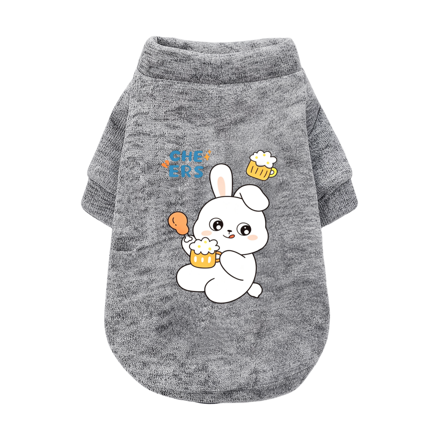 Cheers Beer Bunny Cartoon Pet Cardigan Sweater, Funny Party Puppy Outfit