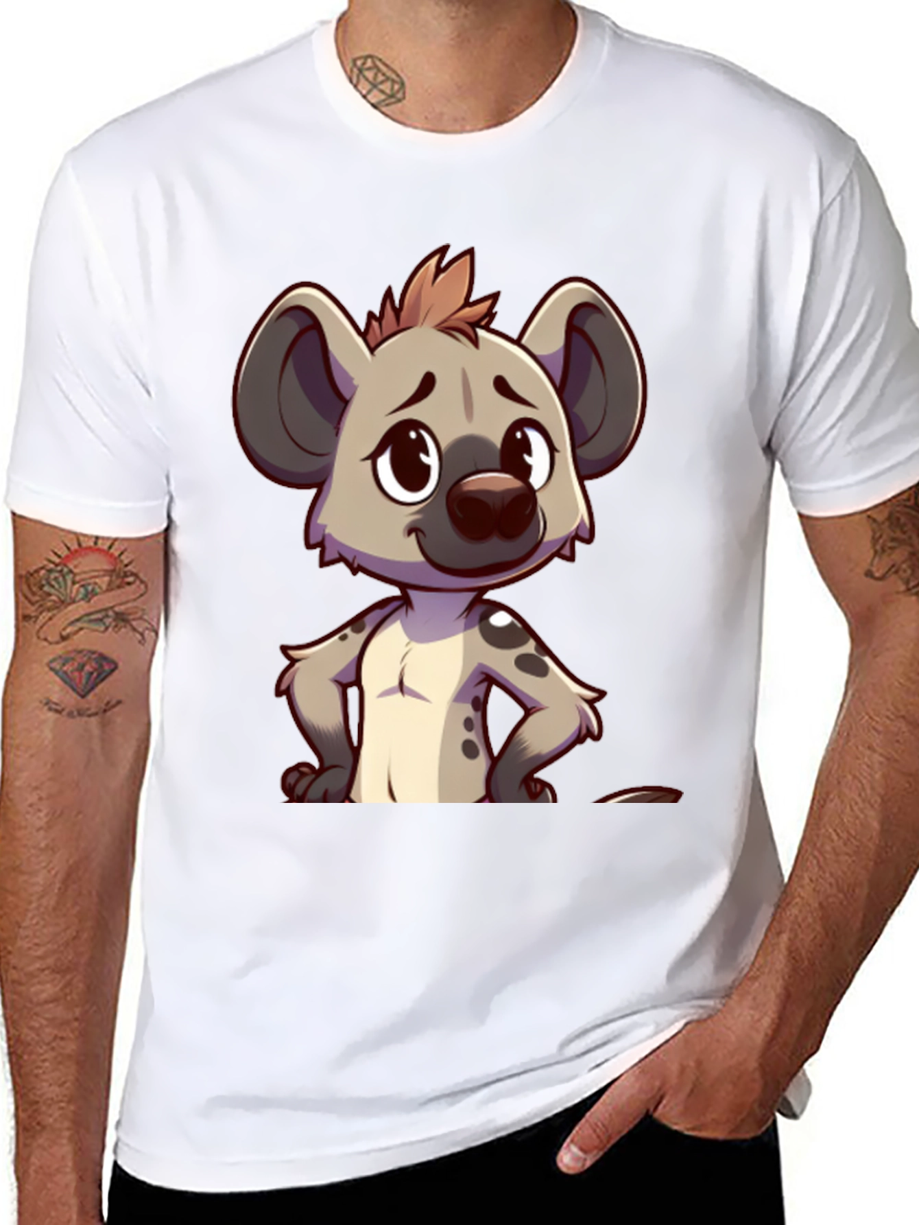 Cartoon Hyena Graphic Tee - Stylish Black T-Shirt