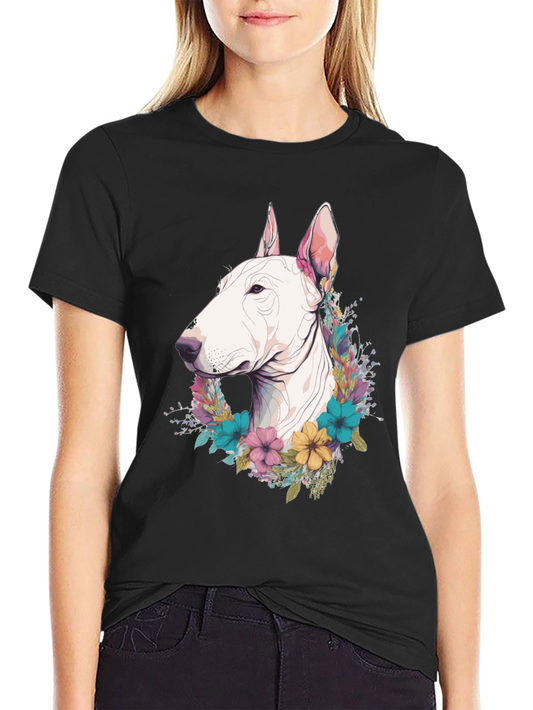 Bull Terrier Floral Wreath T-Shirt - Unique Dog Lover Gift