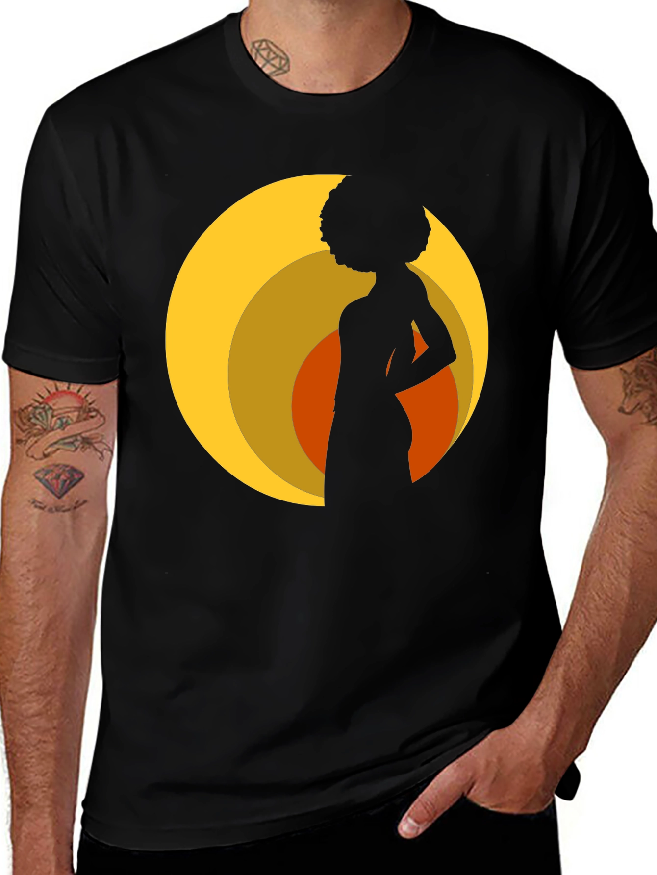 Retro Silhouette Afro T-Shirt - Black