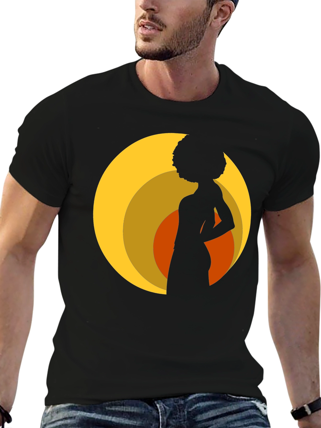 Retro Silhouette Afro T-Shirt - Black