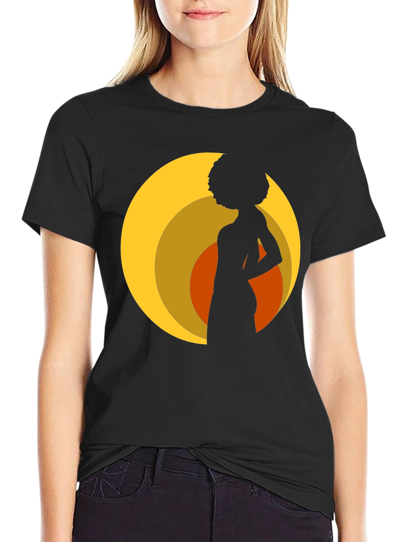 Retro Silhouette Afro T-Shirt - Black