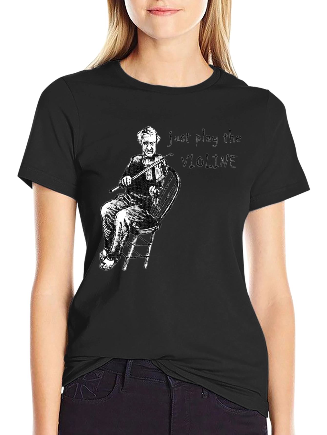 Violin Player Graphic T-Shirt - Black
