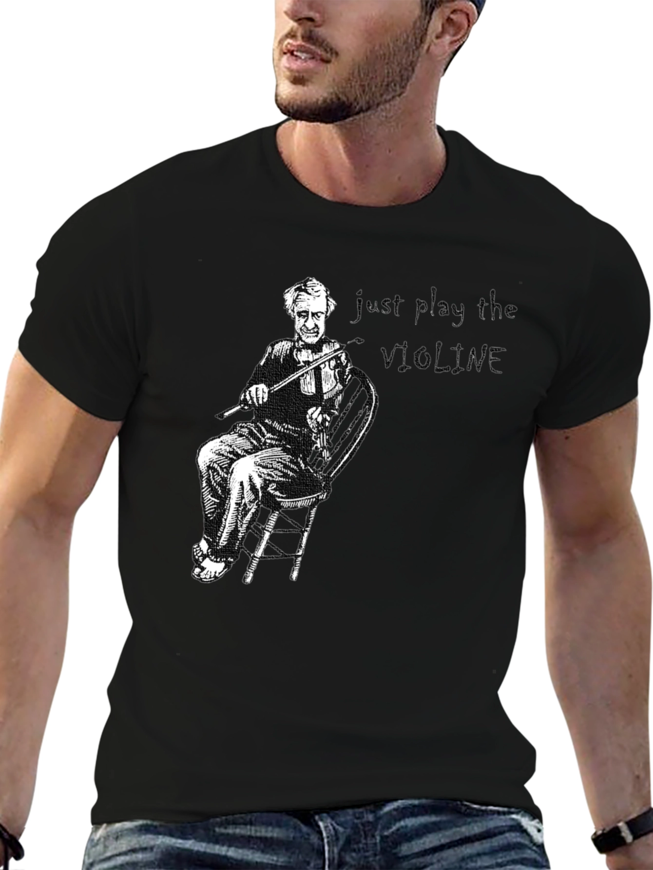 Violin Player Graphic T-Shirt - Black