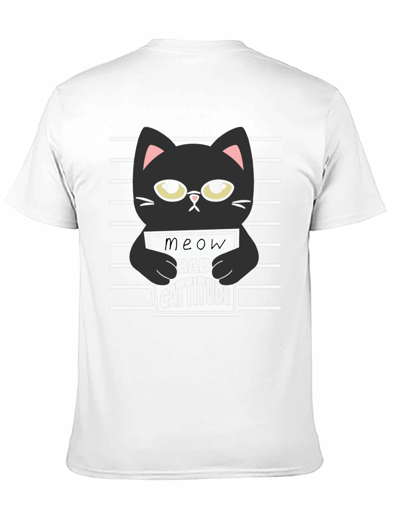 Black Cat Meow Bad Cattitude Graphic T-Shirt