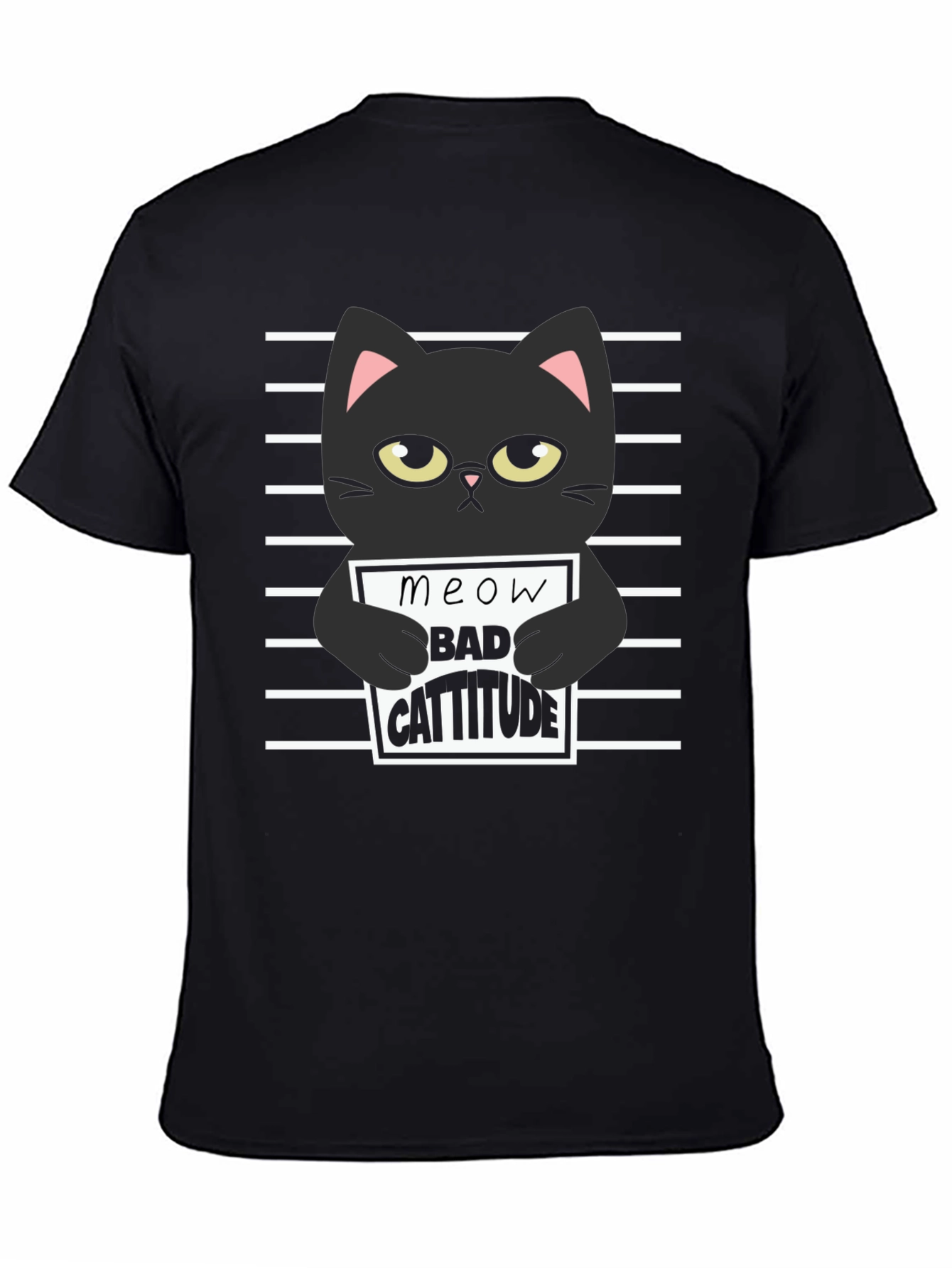 Black Cat Meow Bad Cattitude Graphic T-Shirt