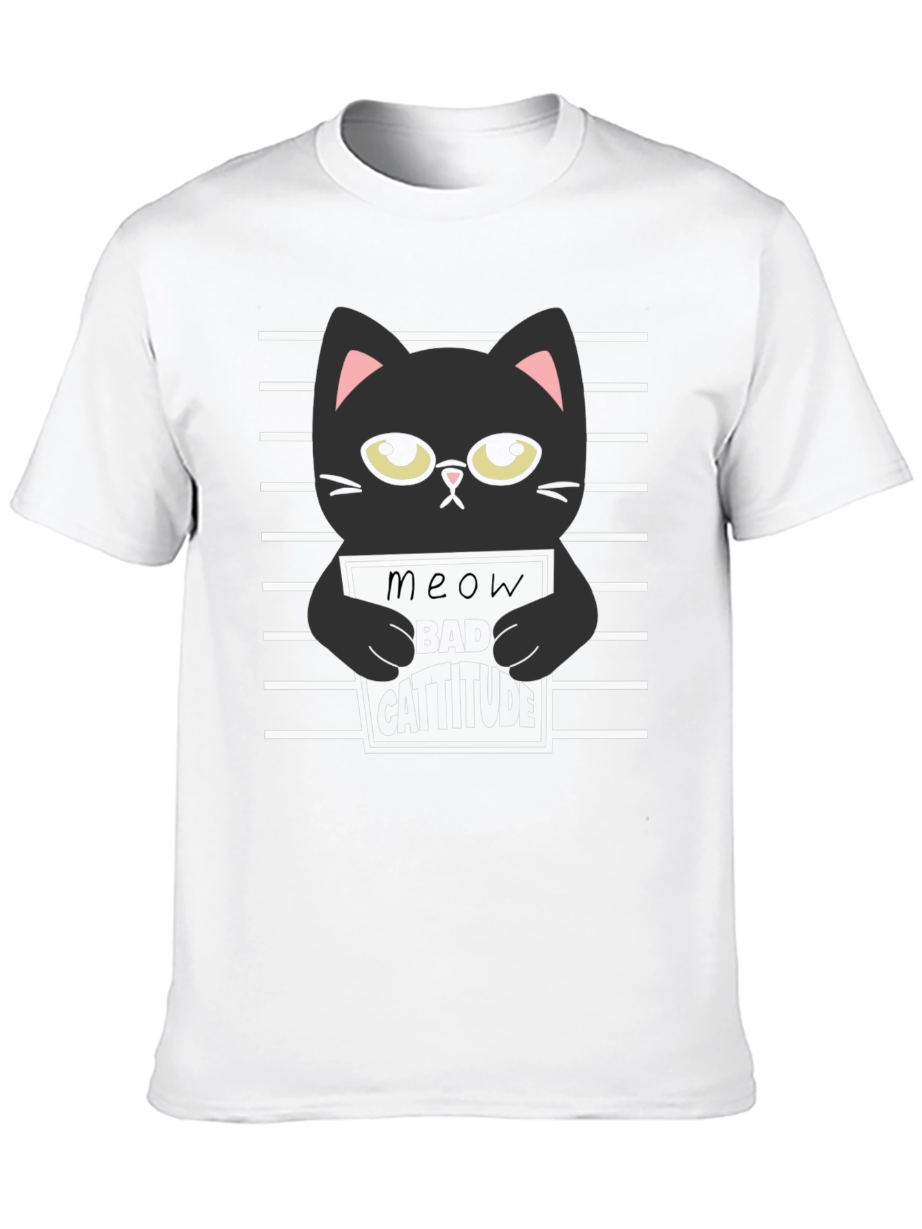 Black Cat Meow Bad Cattitude Graphic T-Shirt