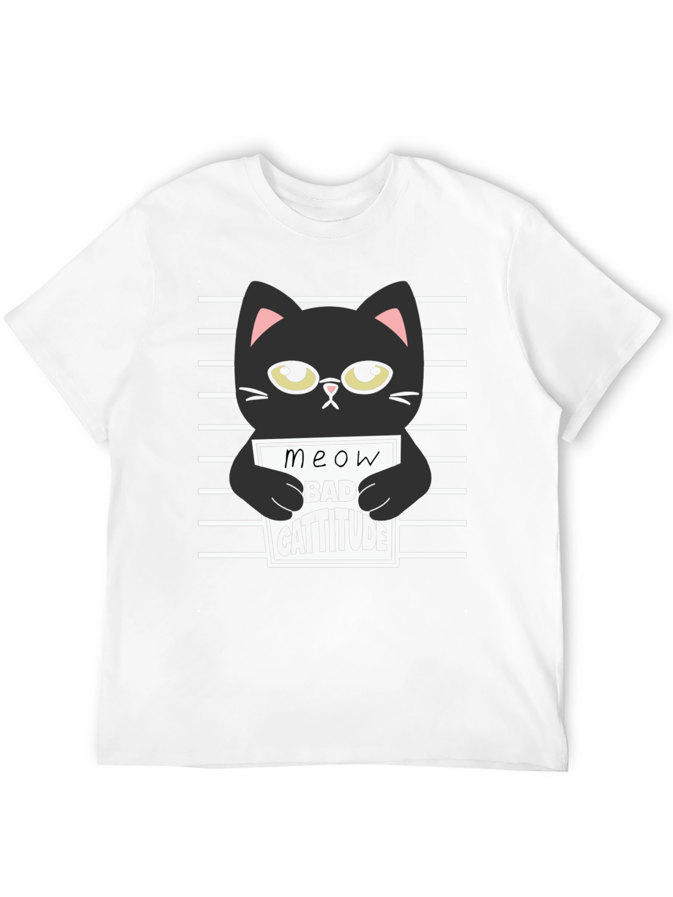 Black Cat Meow Bad Cattitude Graphic T-Shirt