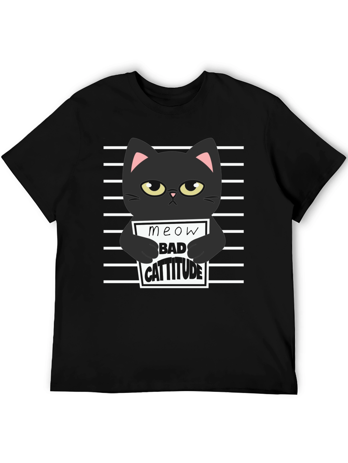 Black Cat Meow Bad Cattitude Graphic T-Shirt
