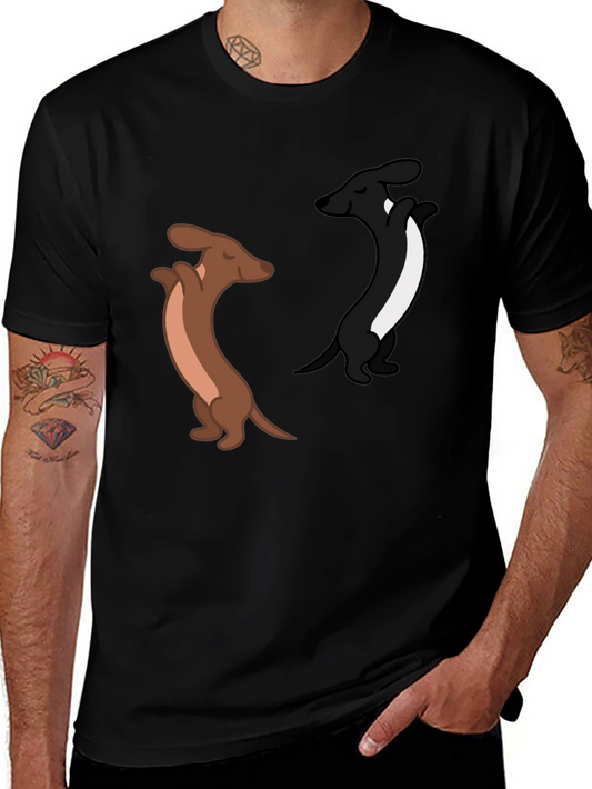 Dancing Dachshund Graphic Tee - Black Cotton Blend