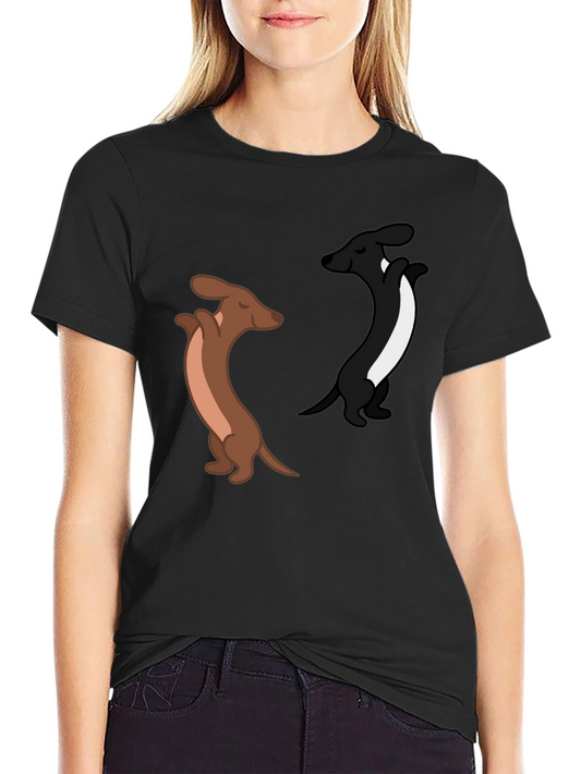 Dancing Dachshund Graphic Tee - Black Cotton Blend