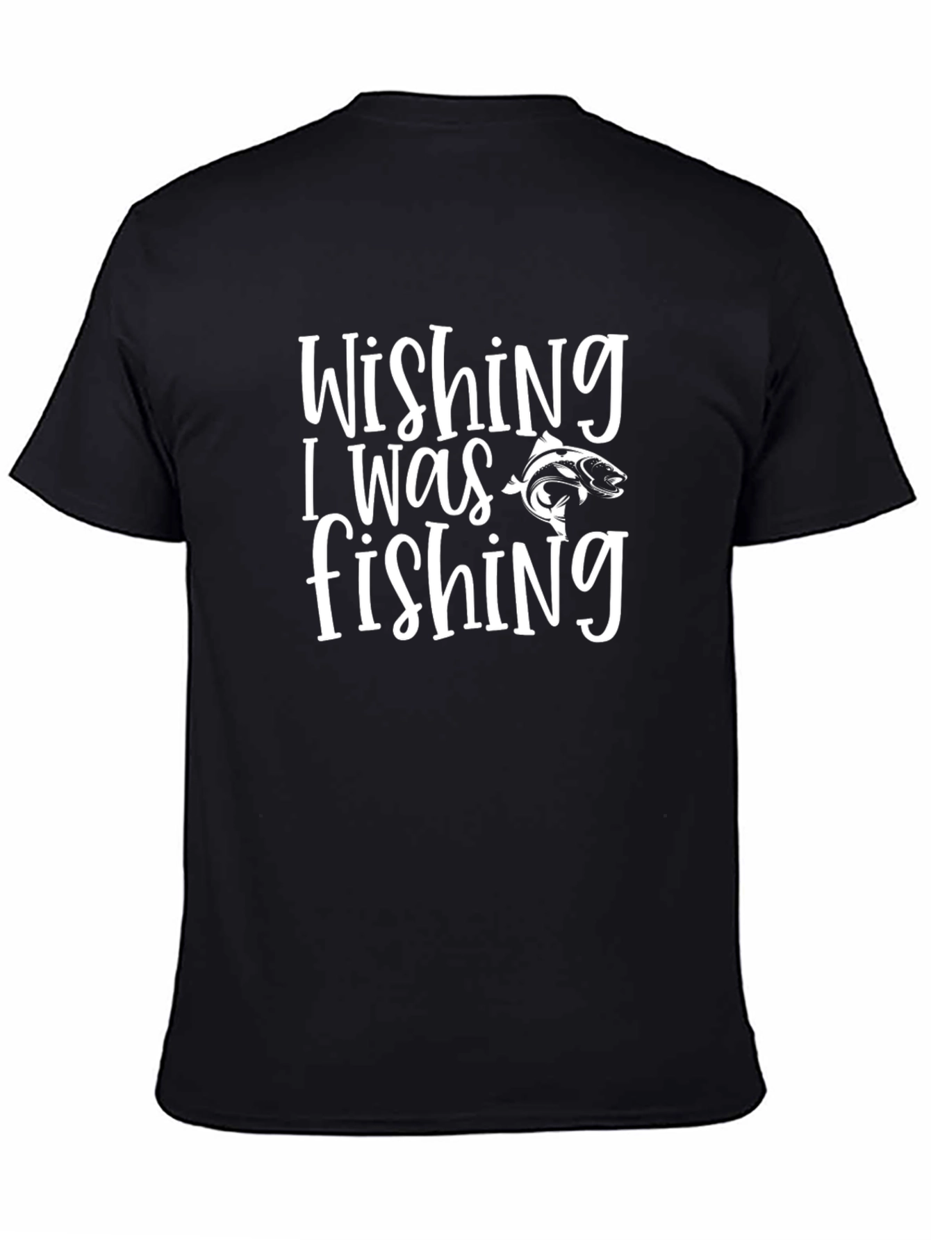 Wishing I Was Fishing Black T-Shirt